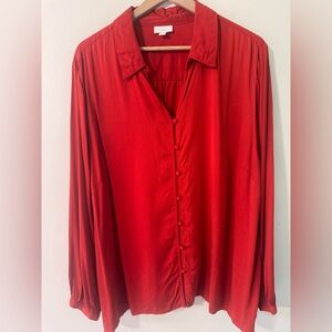 J. Jill Red Rust Button down Long-Sleeve flowy Shirt size 3X
